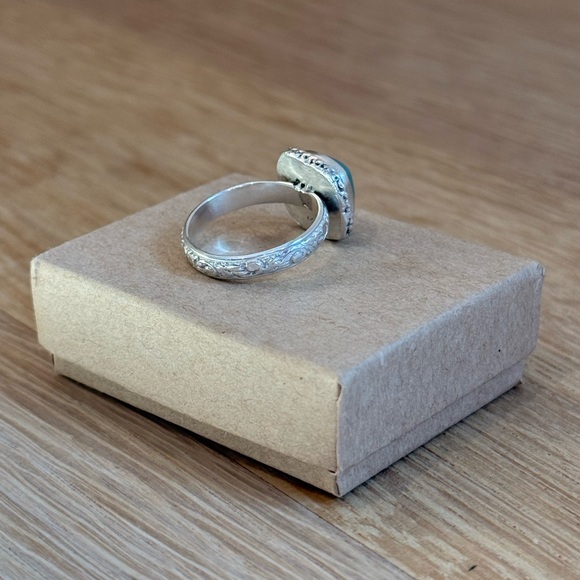 Russian Jade Stone in Etched Sterling Silver Setting Size 7 - Picture 4 of 10